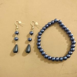 Blue & Silver Dangle Earring and Bracelet Set
